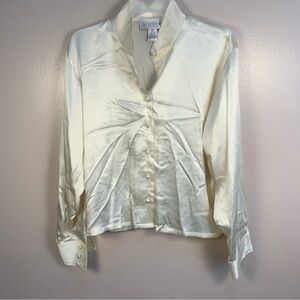 Vintage Sheri.e 100% Silk Button Front Long Sleeve Blouse